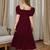 Maroon embroidered cotton puff sleeve maxi girls dress