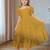 Mastang yellow embroidered cotton puff sleeve maxi girls dress