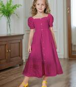 Rani pink embroidered cotton puff sleeve maxi girls dress