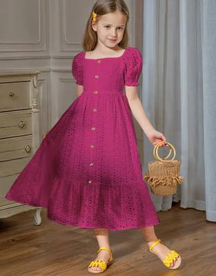 Rani pink embroidered cotton puff sleeve maxi girls dress 2