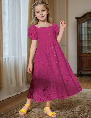Rani pink embroidered cotton puff sleeve maxi girls dress 5