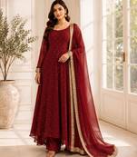 Faux georgette silk gown palazzo set with mukesh work & dupatta