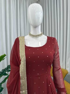Faux georgette silk gown palazzo set with mukesh work & dupatta 3