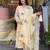 Designer cream viscose chanderi embroidered ethnic suit set with embroidered dupatta for women