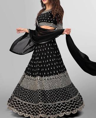 BLACK EMBROIDERED GEORGETTE HIT DEISGN LEHENGA CHOLI WITH DUPATTA 2