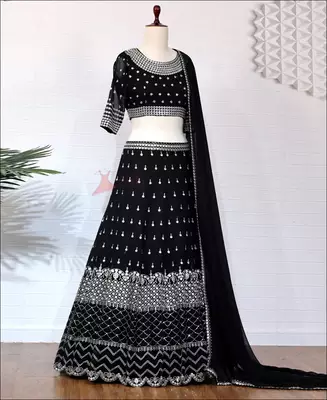 BLACK EMBROIDERED GEORGETTE HIT DEISGN LEHENGA CHOLI WITH DUPATTA 3
