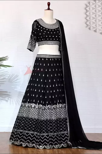 BLACK EMBROIDERED GEORGETTE HIT DEISGN LEHENGA CHOLI WITH DUPATTA