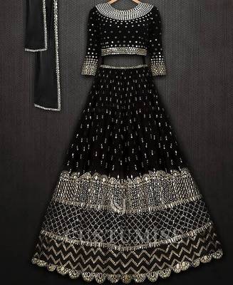 BLACK EMBROIDERED GEORGETTE HIT DEISGN LEHENGA CHOLI WITH DUPATTA 4