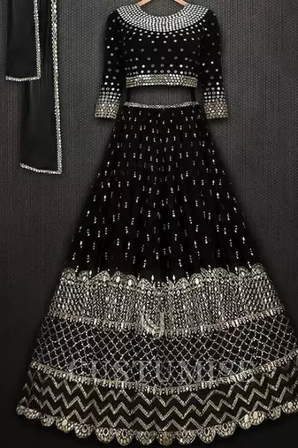 BLACK EMBROIDERED GEORGETTE HIT DEISGN LEHENGA CHOLI WITH DUPATTA