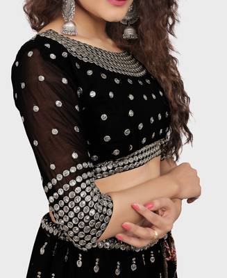BLACK EMBROIDERED GEORGETTE HIT DEISGN LEHENGA CHOLI WITH DUPATTA 5