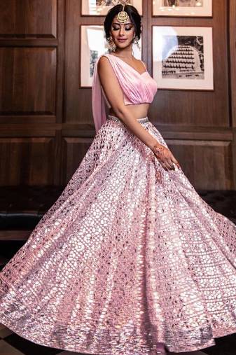 PINK EMBROIDERED GEORGETTE GRANDEUR LEHENGA CHOLI WITH DUPATTA