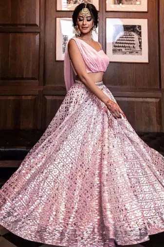 PINK EMBROIDERED GEORGETTE GRANDEUR LEHENGA CHOLI WITH DUPATTA