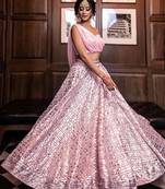 PINK EMBROIDERED GEORGETTE GRANDEUR LEHENGA CHOLI WITH DUPATTA