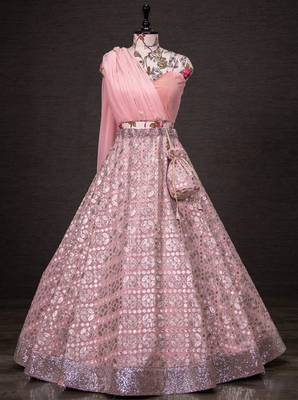 PINK EMBROIDERED GEORGETTE GRANDEUR LEHENGA CHOLI WITH DUPATTA 3