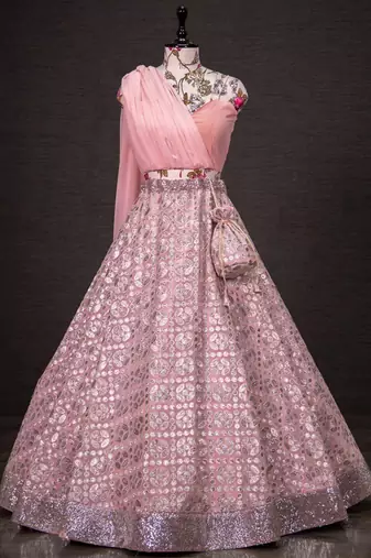 PINK EMBROIDERED GEORGETTE GRANDEUR LEHENGA CHOLI WITH DUPATTA