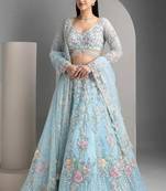 SKY EMBROIDERED ORGANZA NEW LEHENGA CHOLI WITH DUPATTA