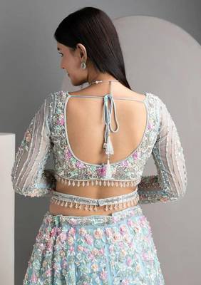 SKY EMBROIDERED ORGANZA NEW LEHENGA CHOLI WITH DUPATTA 4