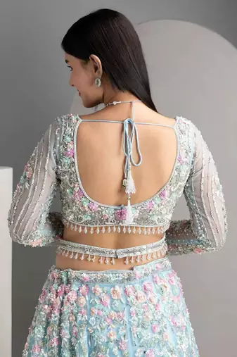 SKY EMBROIDERED ORGANZA NEW LEHENGA CHOLI WITH DUPATTA