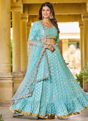 TURQUOISE BANARASI viscose LEHENGA CHOLI WITH DUPATTA 1