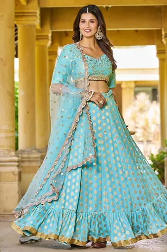 TURQUOISE BANARASI viscose LEHENGA CHOLI WITH DUPATTA