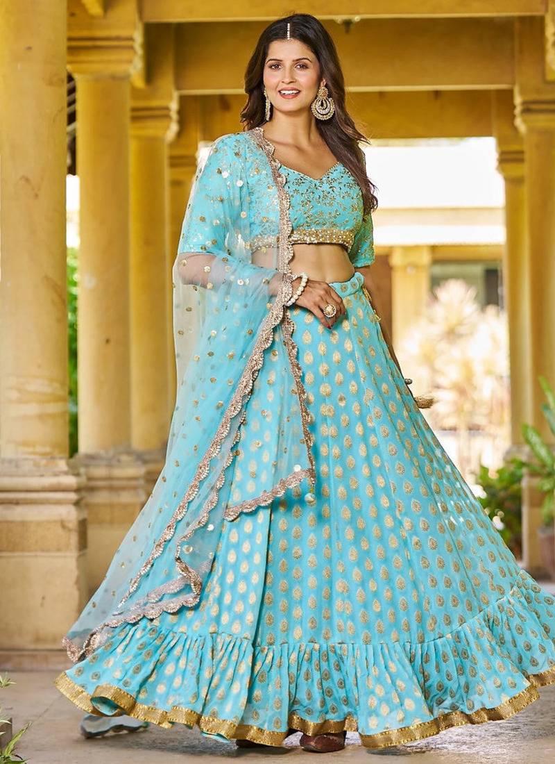 TURQUOISE BANARASI viscose LEHENGA CHOLI WITH DUPATTA