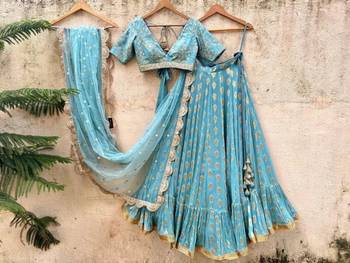 TURQUOISE BANARASI viscose LEHENGA CHOLI WITH DUPATTA 2