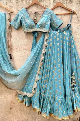 TURQUOISE BANARASI viscose LEHENGA CHOLI WITH DUPATTA