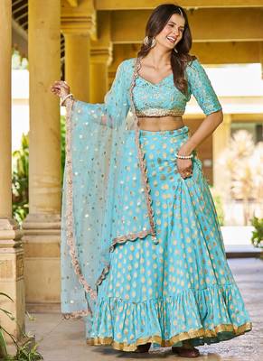 TURQUOISE BANARASI viscose LEHENGA CHOLI WITH DUPATTA 3