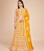 YELLOW EMBROIDERED GEORGETTE STUNNING LEHENGA CHOLI WITH DUPATTA