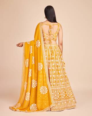 YELLOW EMBROIDERED GEORGETTE STUNNING LEHENGA CHOLI WITH DUPATTA 3