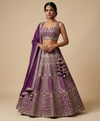 WINE EMBROIDERED GEORGETTE DESIGNER LEHENGA CHOLI WITH DUPATTA 1