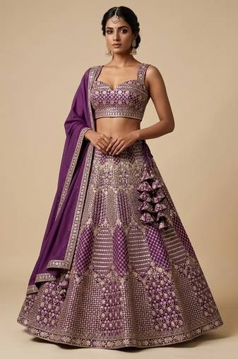 WINE EMBROIDERED GEORGETTE DESIGNER LEHENGA CHOLI WITH DUPATTA