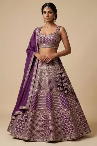 WINE EMBROIDERED GEORGETTE DESIGNER LEHENGA CHOLI WITH DUPATTA