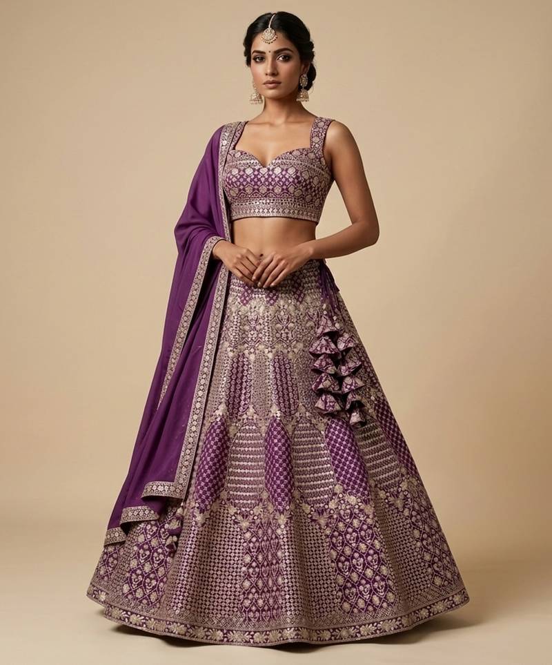 WINE EMBROIDERED GEORGETTE DESIGNER LEHENGA CHOLI WITH DUPATTA
