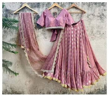 PEACH BANARASI viscose LEHENGA CHOLI WITH DUPATTA 3