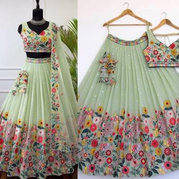 PISTA EMBROIDERED ORGANZA FASHION LEHENGA CHOLI WITH DUPATTA 2