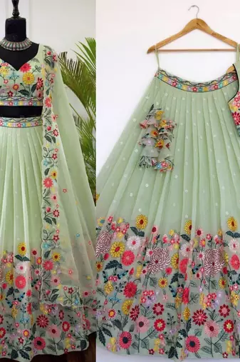 PISTA EMBROIDERED ORGANZA FASHION LEHENGA CHOLI WITH DUPATTA