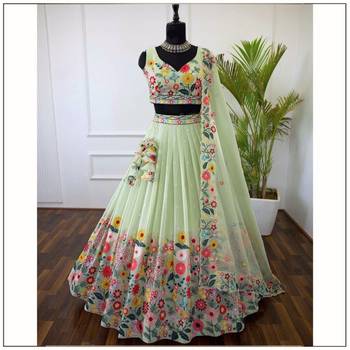 PISTA EMBROIDERED ORGANZA FASHION LEHENGA CHOLI WITH DUPATTA 3
