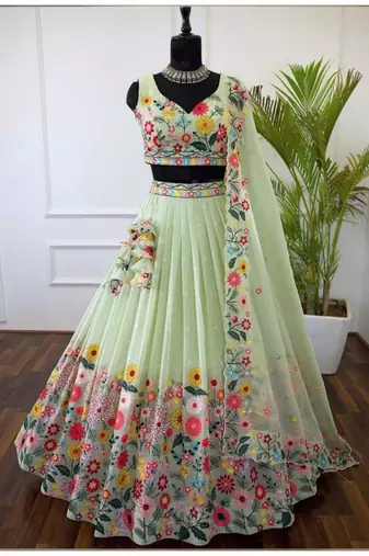 PISTA EMBROIDERED ORGANZA FASHION LEHENGA CHOLI WITH DUPATTA