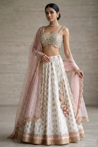 WHITE BANARASI viscose LEHENGA CHOLI WITH DUPATTA