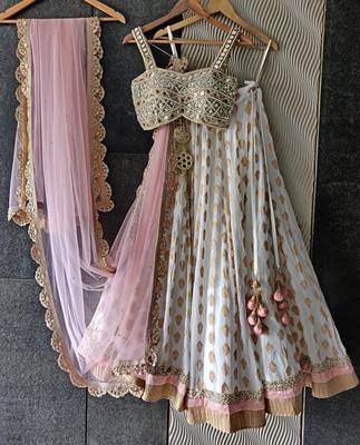 WHITE BANARASI viscose LEHENGA CHOLI WITH DUPATTA 2