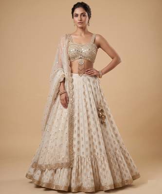 WHITE BANARASI viscose LEHENGA CHOLI WITH DUPATTA 1