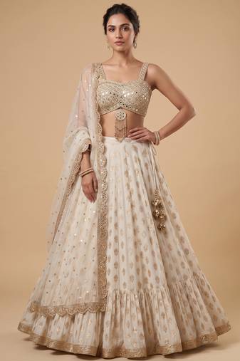 WHITE BANARASI viscose LEHENGA CHOLI WITH DUPATTA