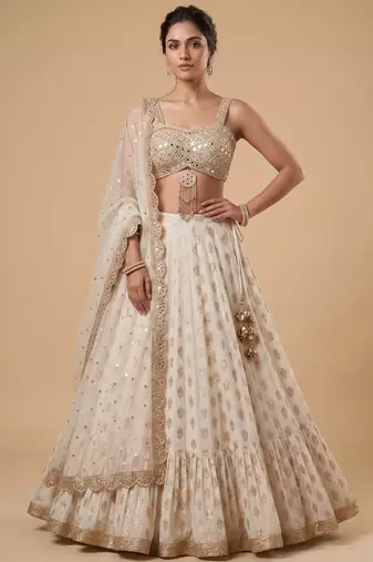 WHITE BANARASI viscose LEHENGA CHOLI WITH DUPATTA