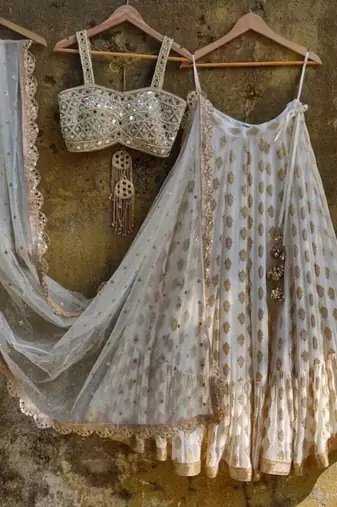 WHITE BANARASI viscose LEHENGA CHOLI WITH DUPATTA