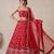RED EMBROIDERED GEORGETTE FLAIRED LEHENGA CHOLI WITH DUPATTA