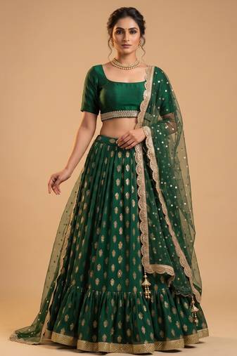 GREEN BANARASI viscose LEHENGA CHOLI WITH DUPATTA
