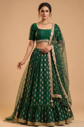 GREEN BANARASI viscose LEHENGA CHOLI WITH DUPATTA