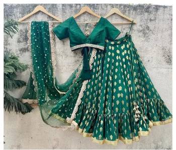 GREEN BANARASI viscose LEHENGA CHOLI WITH DUPATTA 2