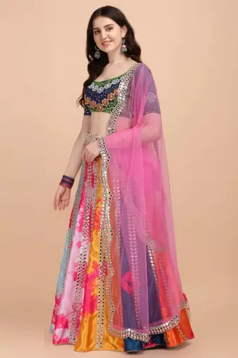 MULTICOLOR EMBROIDERED LEHENGA CHOLI WITH DUPATTA